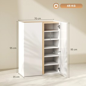 HOMCOM Chiosc pentru pantofi cu funcție de închidere blândă, design cu 6 niveluri fără mânere, susține până la 18 perechi, pentru hol, zona de intrare, lemn, Alb | Aosom Romania