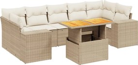 vidaXL Set canapele de grădină, 8 piese, cu perne, bej, poliratan