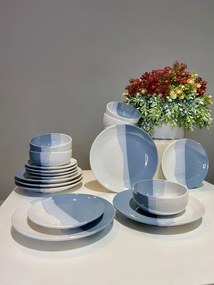 Set Farfurii 3 piese Artizan Albastru Indigo Pal (1 Farfurie 26cm, 1 Farfurie 20cm, 1 Bol 450ml) produs glazurat manual