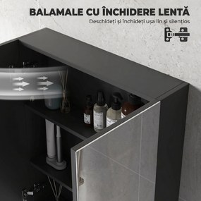HOMCOM Dulap Suspendat de Baie cu 2 Uși cu Oglindă și 2 Rafturi Interne 60x15x75cm, Negru | Aosom Romania