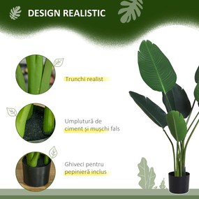 Outsunny Planta Artificiala Pasarea Paradisului Inalta 120cm, Planta Artificiala Strelitzia pentru Interior si Exterior cu Ghiveci | Aosom Romania