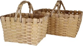 Coș de picnic din lemn natur, împletit manual, cu mânere, 22 × 28 × 18 cm, „Kerstin"