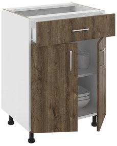 Corp Baza Karo, 1 Sertar, 2 Usi, Stejar Bronz/Alb, 60 x 50 x 80 cm