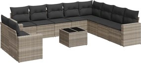 vidaXL Set canapele de grădină cu perne, 11 piese, gri, poliratan
