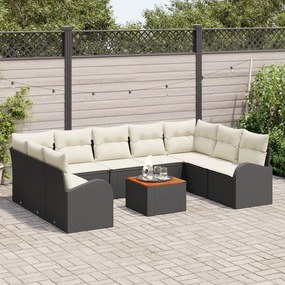 vidaXL Set de Canapea de Grădină cu 10 Piese, Perne Negru din Ratan Acacia