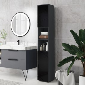 Dulap Baie, Inalt de 183cm cu 2 rafturi deschise si doua dulapuri cu 2 nivele, 30x30x183cm, Negru kleankin | Aosom Romania