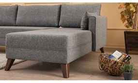 Colțar L KORFU, gri, cu șezlong pe partea dreaptă