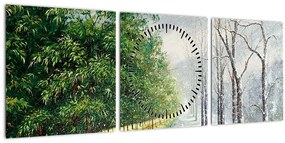 Tablou - Iarna versus vara (cu ceas) (90x30 cm)