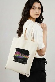 Sacosa de Panza pentru Cumparaturi, Geanta Tote, model Celestial Eye 2, 38x34.5 cm, Alba, BEKZ®