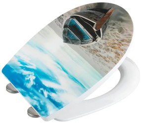 WENKO 23532100-WC Capac WC, 36,5 x 45 cm, multicolor/argintiu, capacitate de încărcare 300/350 kg