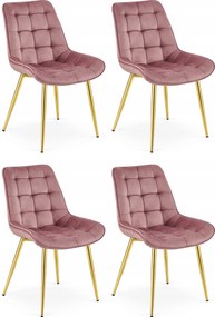Set 4 Scaune Bucatarie/Dining Joy Roz, Catifea, Picioare Metalice, Finisaj Auriu