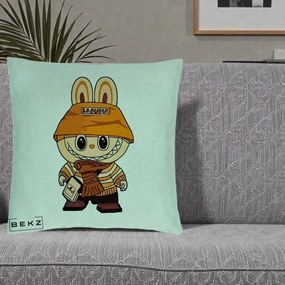 Perna Personalizata Labubu Streetwear Portocaliu, 40x40 cm, Verde Menta, Husa Detasabila, Perna Inclusa, BEKZ®