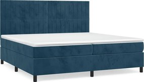 vidaXL Pat box spring cu saltea, albastru închis, 200x200 cm, catifea
