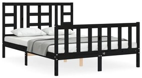 3191955 vidaXL Cadru de pat cu tăblie, negru, 140x190 cm, lemn masiv