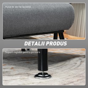 HOMCOM Fotoliu extensibil cu spătar ajustabil în 5 poziții, țesătură cu efect de in și oțel, 75x70x75 cm, Gri | Aosom Romania