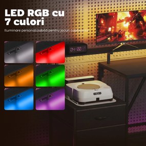 HOMCOM Birou Gaming Reversibil în Formă de L cu LED, Birou Colțar 192,5 cm cu Prize Electrice, Suport Monitor și CPU, 2 Sertare din Material Textil pentru Documente A4/Legal, pentru Acasă sau Birou, Negru | Aosom Romania