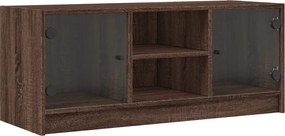 vidaXL Comodă TV cu uși din sticlă, stejar maro, 102x37x42 cm