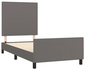 Cadru de pat cu tablie, gri, 90x200 cm, piele ecologica Gri, 90 x 200 cm, Design simplu