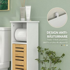 HOMCOM Dulăpior de Baie cu Suport pentru Hârtie Igienică, Dulap Îngust cu Raft Reglabil, 78 cm, Alb | Aosom Romania