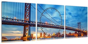 Tablou - Podul Benjamin Franklin, Philadelphia (cu ceas) (90x30 cm)