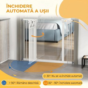 PawHut Poartă de Siguranță Autoînchidere pentru Câini, Montare Ușoară prin Presiune, Ideală pentru Spații Mici și Mijlocii, Alb | Aosom Romania
