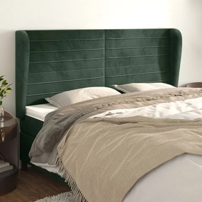 3118153 vidaXL Tăblie pat cu aripioare verde închis 163x23x118/128 cm catifea