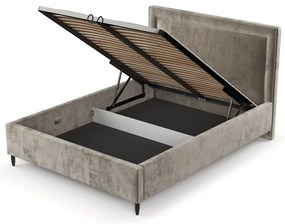 Pat matrimonial bej tapițat cu spațiu de depozitare cu somieră 160x200 cm Baleine – Maison de Rêve