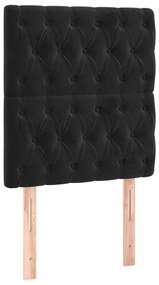 Pat box spring cu saltea, negru, 80x200 cm, catifea Negru, 80 x 200 cm, Design cu nasturi