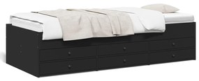 3280882 vidaXL Cadru pat de zi cu sertare, negru, 90x190 cm, lemn prelucrat
