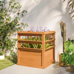 Outsunny Ghiveci cu treillis, pat înalt de grădină fund deschis, ghiveci de flori din lemn 65 x 65 x 73 cm, maro deschis | Aosom Romania