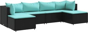 vidaXL Set mobilier de grădină cu perne, 6 piese, negru, poliratan