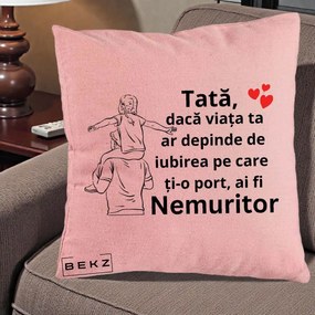 Cadou pentru Tata - Perna Personalizata Tata Supererou Nemuritor, 40x40 cm, Roz, Husa Detasabila, Perna Inclusa, BEKZ®