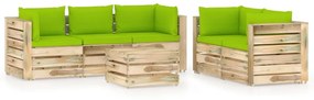Set mobilier gradina, 6 piese, cu perne, lemn verde tratat bright green and brown, 6