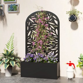 Outsunny Jardiniere Ridicată pentru Grădină și Balcon cu Spalier Arcuit Decorat cu Frunze, pentru Flori și Legume, Montare pe Perete sau Utilizare Independentă, Negru | Aosom Romania