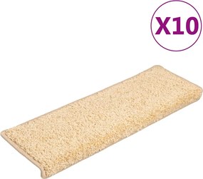 vidaXL Covorașe pentru scări, 10 buc., 65x21x4 cm, margini dreptunghiulare, crem
