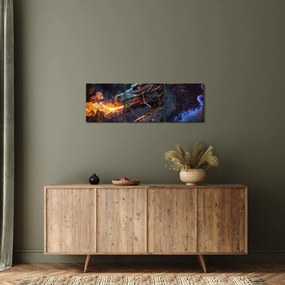 Tablou - Dragon scuipând flăcări (cu ceas) (90x30 cm)