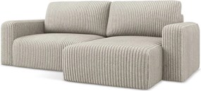 Colțar bej extensibil/cu spațiu de depozitare cu tapițerie din catifea reiată (cu colț pe partea dreaptă/cu șezlong) Kona – Makamii