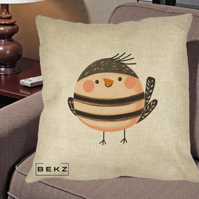 Perna Decorativa Pui Kawaii Bej-Negru Dungat, 40x40 cm, Crem, Husa Detasabila, Perna Inclusa, BEKZ®