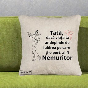 Cadou pentru Tata - Perna Personalizata Tata Nemuritor Joaca in Aer, 40x40 cm, Bej Canapea, Husa Detasabila, Perna Inclusa, BEKZ®