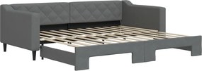 vidaXL Pat de zi cu extensie, gri închis, 90x200 cm, textil