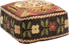 Pouf din iută țesut manual cu model geometric kilim, 60×60×H30 cm, „Jopf"