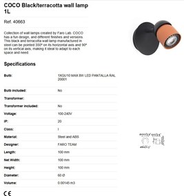 Aplica cu spot directionabil design minimalist COCO neagru/teracota