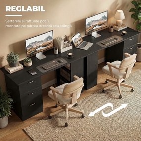 HOMCOM Birou de Calculator Modern, Masa de Lucru cu 3 Sertare și Raft pentru Depozitare, Design Elegant, Negru | Aosom Romania