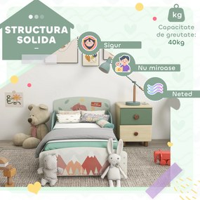 ZONEKIZ Pat pentru Copii 3-6 Ani cu Margini Înălțate și Design cu Animale, 77x143x60 cm, Verde | Aosom Romania