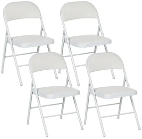 HOMCOM Set de 4 scaune pliante, scaune portabile de birou, picioare din metal, faltstuhl pentru birou, recepție, sala de așteptare, piele ecologică, alb | Aosom Romania