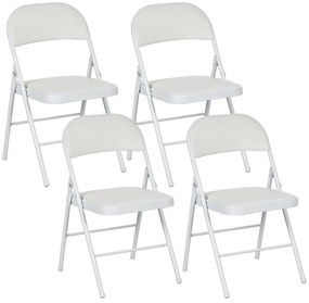 HOMCOM Set de 4 scaune pliante, scaune portabile de birou, picioare din metal, faltstuhl pentru birou, recepție, sala de așteptare, piele ecologică, alb | Aosom Romania