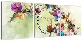 Tablou - Pictua cu flori (cu ceas) (90x30 cm)
