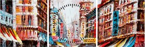 Tablou - Hong Kong, pictură în ulei (cu ceas) (90x30 cm)