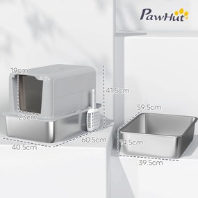 PawHut Litieră pentru pisici, Vas din Oțel Inoxidabil, Filtru, Lopată, pentru pisici până la 6 kg, 40,5 x 60,5 x 41,5 cm, Gri/Argintiu | Aosom Romania