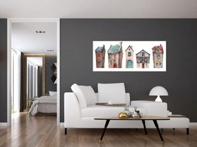 Tablou - Case în acuarelă (120x50 cm)
